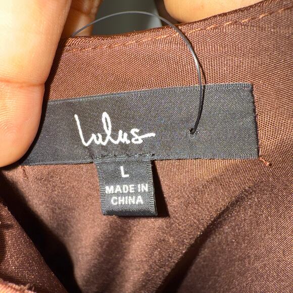 Lulus Satin Halter Midi Dress Brown Sz L NWT | Open Back Wedding Guest Gown - Picture 10 of 16